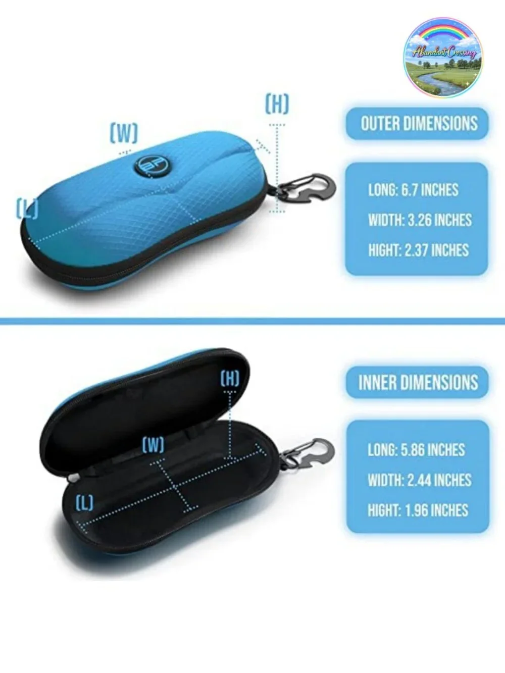 Sunglasses Case Semi Hard EVA Shell with Metal Hanging Hook Belt Clip